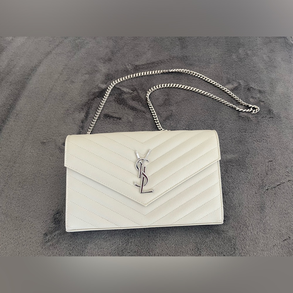 SOLD - AUTHENTIC YSL CLASSIC CASSANDRE CHAIN WALLET IN GRAIN DE POUDRE LEATHER